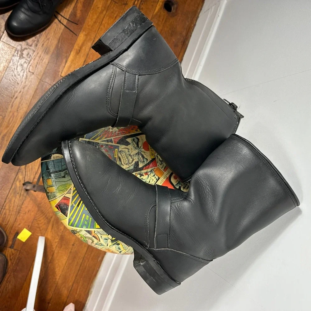 Harley Davidson Engineer Boots Mens Black Good Leather Back‎ Zip Buckle Biker